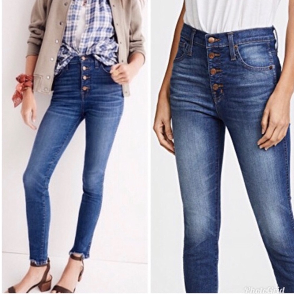 Madewell high riser button through chewed hem